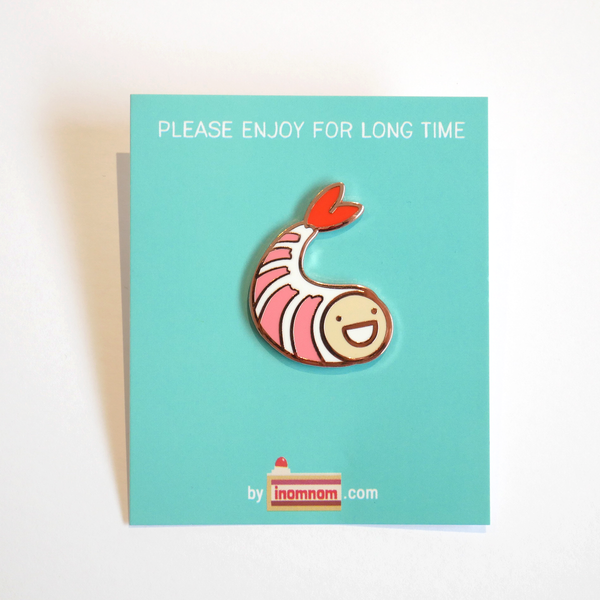 Shrimpy ebi enamel pin package