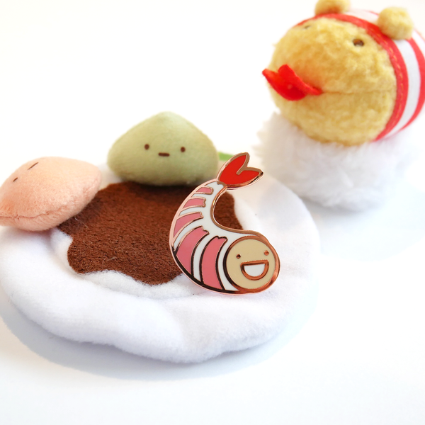 Shrimpy ebi enamel pin posed