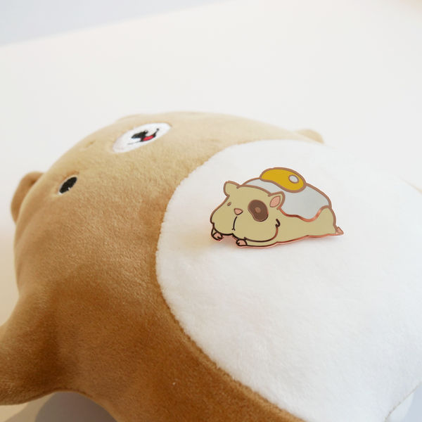 Ham and eggs hamster enamel pin posed
