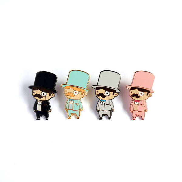Humphrey Black Blue Grey Pink gentlemen enamel pin