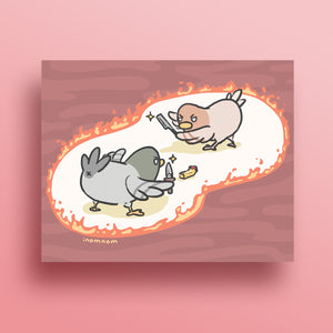 Pigeon Fight Art Print