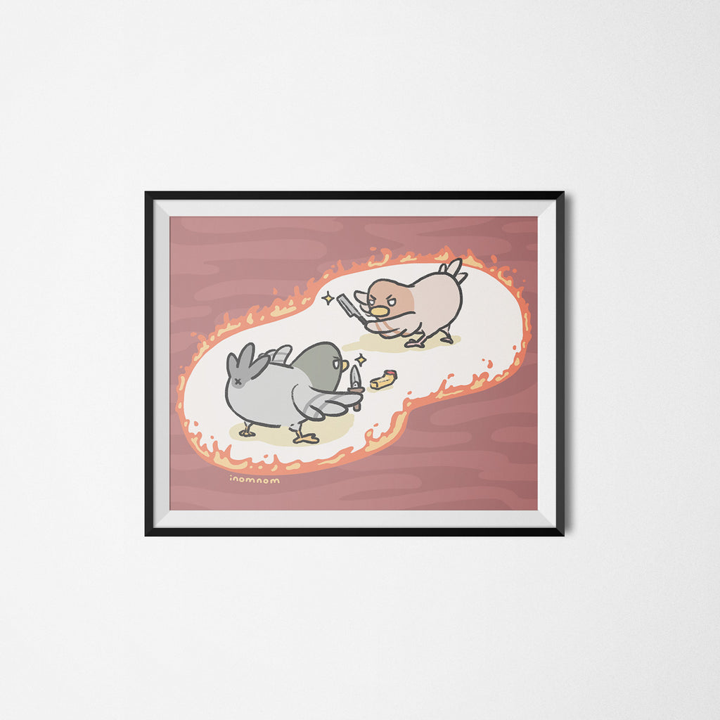 Pigeon Fight Patterns inomnom - Pigeon Fight Art Print