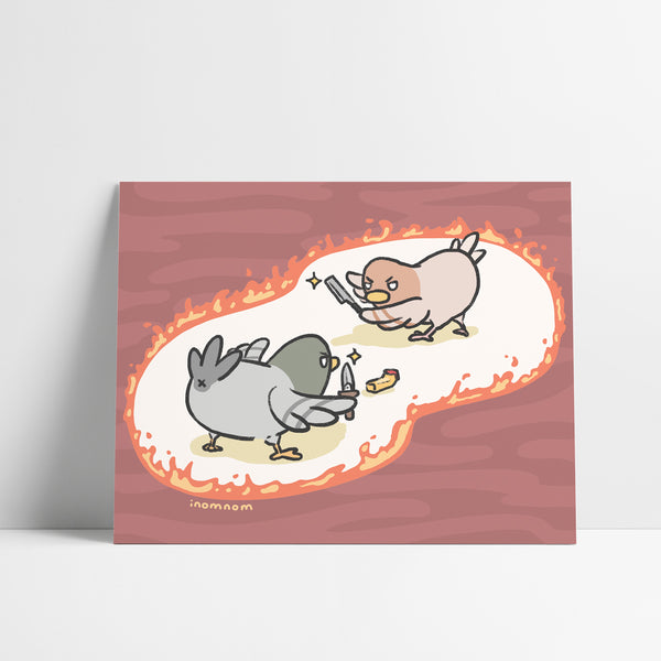 Pigeon Fight Patterns inomnom - Pigeon Fight Art Print