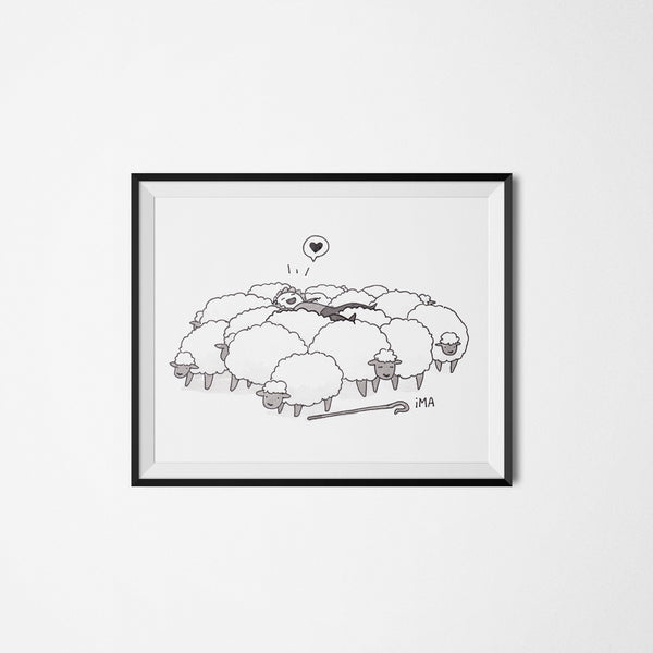 Fluffy Sheep Ink Print