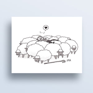 Fluffy Sheep Ink Print