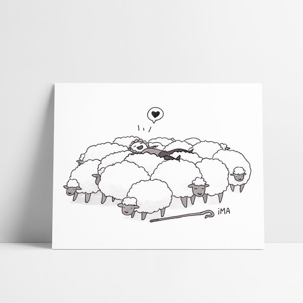 Fluffy Sheep Ink Print
