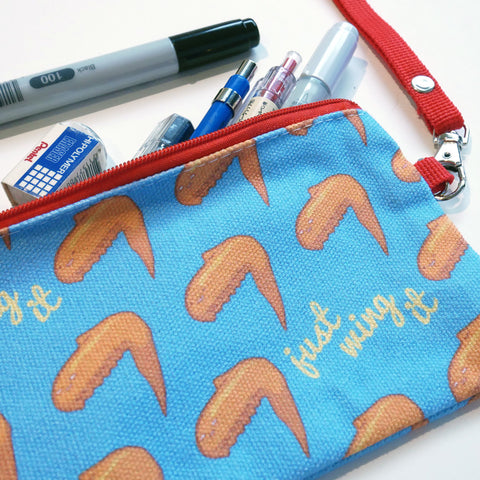Just Wing It chicken wing canvas pencil case pouch